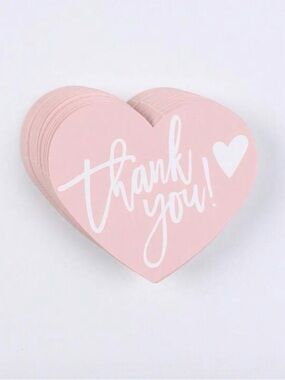 50 Heart-Shaped Pink Thank You Cards